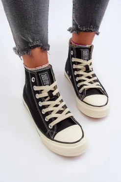 New Big Star Shoes Trampki Damskie Wysokie Big Star NN274283 Czarne Czarny