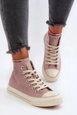 Damskie Big Star Shoes Trampki Damskie Wysokie Big Star NN274277 Różowe