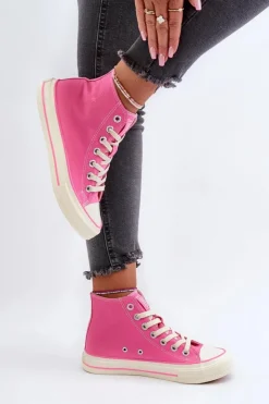 Damskie Big Star Shoes Trampki Damskie Wysokie Big Star NN274282 Różowe