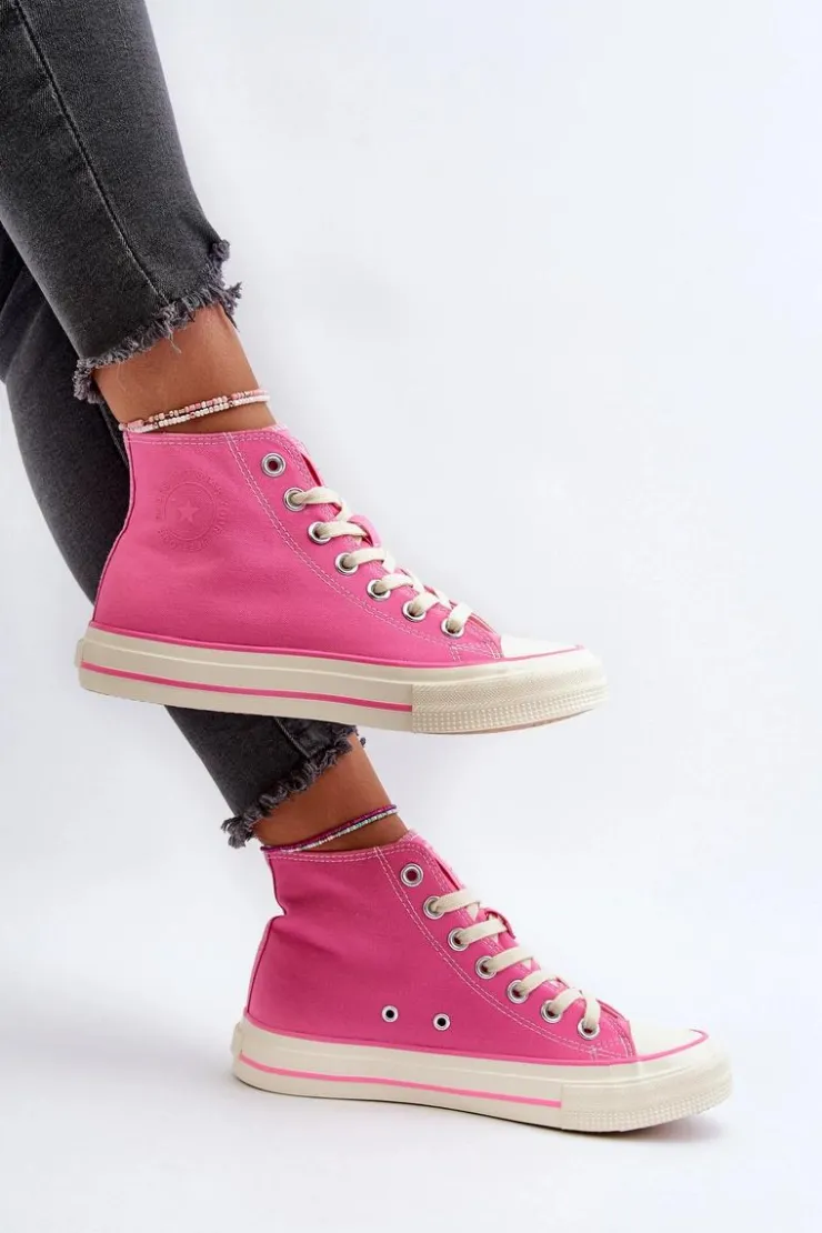 Damskie Big Star Shoes Trampki Damskie Wysokie Big Star NN274282 Różowe