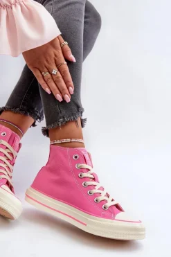 Damskie Big Star Shoes Trampki Damskie Wysokie Big Star NN274282 Różowe