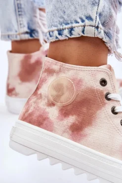 Outlet Big Star Shoes Trampki Damskie Wysokie Big Star LL274048 Beżowo-Różowe