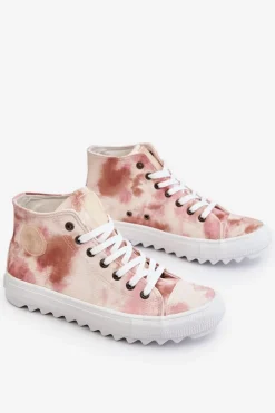 Outlet Big Star Shoes Trampki Damskie Wysokie Big Star LL274048 Beżowo-Różowe