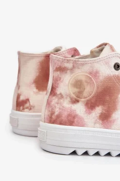 Outlet Big Star Shoes Trampki Damskie Wysokie Big Star LL274048 Beżowo-Różowe