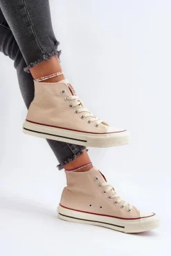 Big Star Shoes Trampki Damskie Big Star|Trampki Damskie Wysokie*Trampki Damskie Wysokie Big Star NN274278 Beżowe