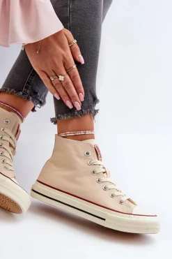 Big Star Shoes Trampki Damskie Big Star|Trampki Damskie Wysokie*Trampki Damskie Wysokie Big Star NN274278 Beżowe