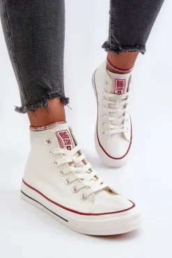 Big Star Shoes Trampki Damskie Big Star|Trampki Damskie Wysokie*Trampki Damskie Wysokie Big Star NN274276 Białe Biały