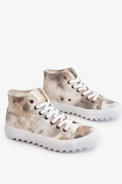 Damskie Big Star Shoes Trampki Damskie Wysokie Big Star LL274047 Biało-Zielone