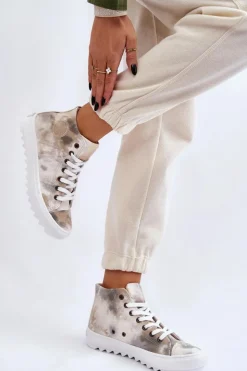 Damskie Big Star Shoes Trampki Damskie Wysokie Big Star LL274047 Biało-Zielone