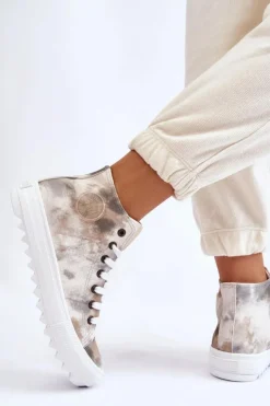 Damskie Big Star Shoes Trampki Damskie Wysokie Big Star LL274047 Biało-Zielone