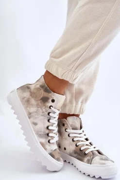 Damskie Big Star Shoes Trampki Damskie Wysokie Big Star LL274047 Biało-Zielone