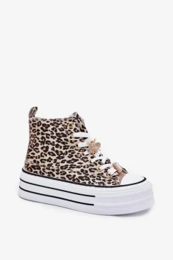 Damskie Boto Trampki Damskie Wysokie Na Masywnej Platformie Z Przypinkami Panterka Złote Olivana