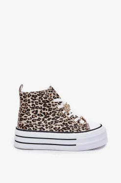 Damskie Boto Trampki Damskie Wysokie Na Masywnej Platformie Z Przypinkami Panterka Złote Olivana