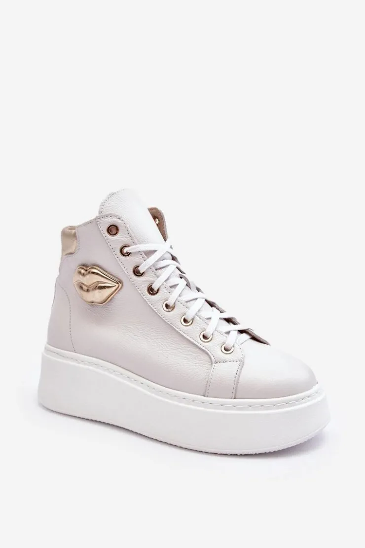 Damskie Boto Trampki Damskie Wysokie Na Suwak Lemar Białe Katerin