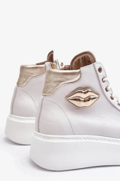 Damskie Boto Trampki Damskie Wysokie Na Suwak Lemar Białe Katerin