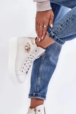 Damskie Boto Trampki Damskie Wysokie Na Suwak Lemar Białe Katerin