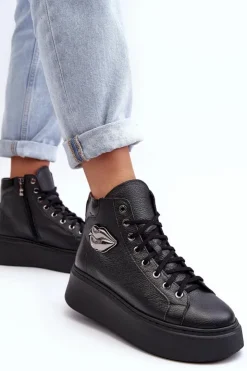 Boto Trampki Damskie Wysokie*Trampki Damskie Wysokie Na Suwak Lemar Czarne Katerin Czarny