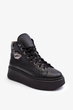 Boto Trampki Damskie Wysokie*Trampki Damskie Wysokie Na Suwak Lemar Czarne Katerin Czarny