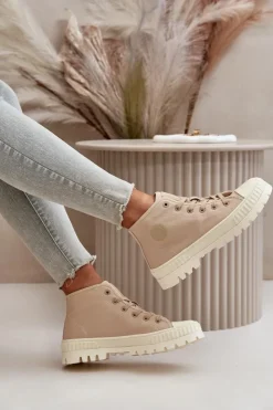 Damskie Big Star Shoes Trampki Damskie Z Cholewką Za Kostkę Big Star OO274006 Beżowe