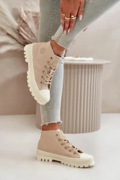 Damskie Big Star Shoes Trampki Damskie Z Cholewką Za Kostkę Big Star OO274006 Beżowe