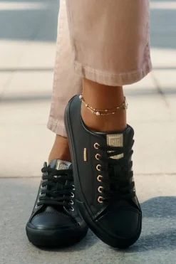 Big Star Shoes Trampki Damskie Big Star|Trampki Damskie Niskie*Trampki Damskie Z Eko Skóry Big Star RR274749 Czarne Czarny