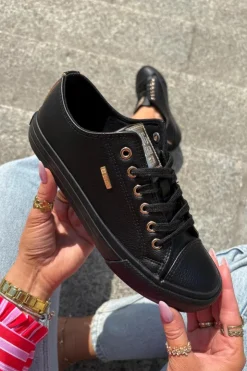 Big Star Shoes Trampki Damskie Big Star|Trampki Damskie Niskie*Trampki Damskie Z Eko Skóry Big Star RR274749 Czarne Czarny