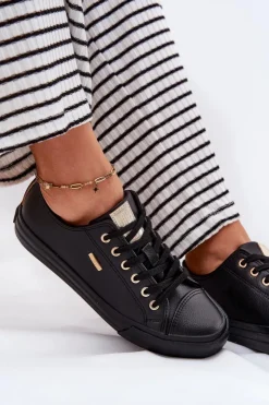 Big Star Shoes Trampki Damskie Big Star|Trampki Damskie Niskie*Trampki Damskie Z Eko Skóry Big Star RR274749 Czarne Czarny