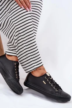 Big Star Shoes Trampki Damskie Big Star|Trampki Damskie Niskie*Trampki Damskie Z Eko Skóry Big Star RR274749 Czarne Czarny