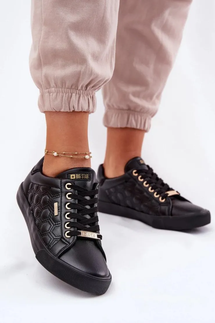 Big Star Shoes Trampki Damskie Big Star|Trampki Damskie Niskie*Trampki Damskie Z Eko Skóry Big Star RR274323 Czarne Czarny