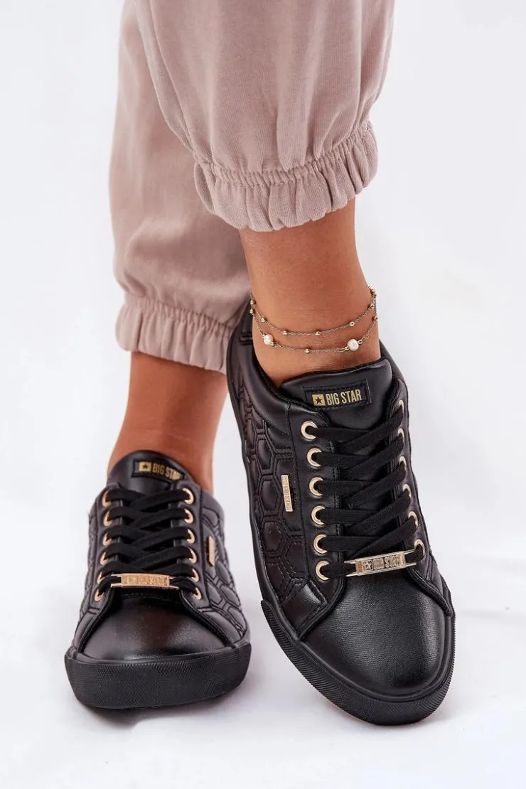 Big Star Shoes Trampki Damskie Big Star|Trampki Damskie Niskie*Trampki Damskie Z Eko Skóry Big Star RR274323 Czarne Czarny