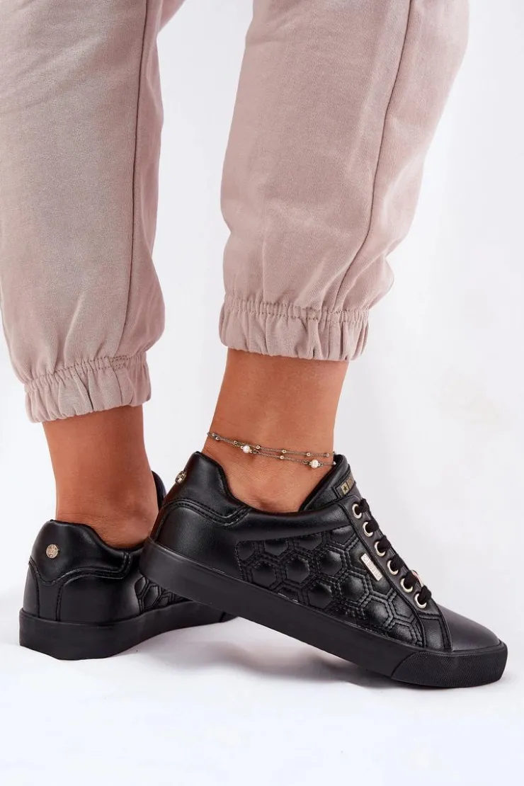 Big Star Shoes Trampki Damskie Big Star|Trampki Damskie Niskie*Trampki Damskie Z Eko Skóry Big Star RR274323 Czarne Czarny