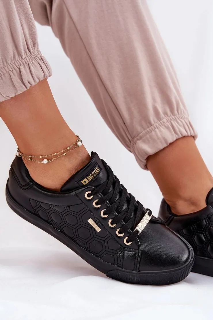 Big Star Shoes Trampki Damskie Big Star|Trampki Damskie Niskie*Trampki Damskie Z Eko Skóry Big Star RR274323 Czarne Czarny