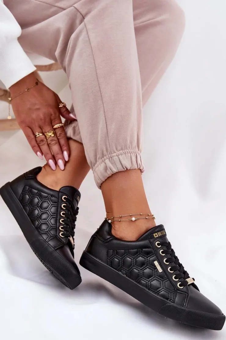 Big Star Shoes Trampki Damskie Big Star|Trampki Damskie Niskie*Trampki Damskie Z Eko Skóry Big Star RR274323 Czarne Czarny