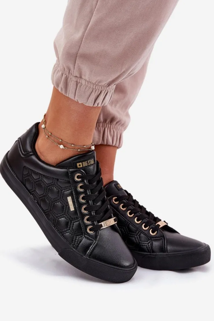 Big Star Shoes Trampki Damskie Big Star|Trampki Damskie Niskie*Trampki Damskie Z Eko Skóry Big Star RR274323 Czarne Czarny