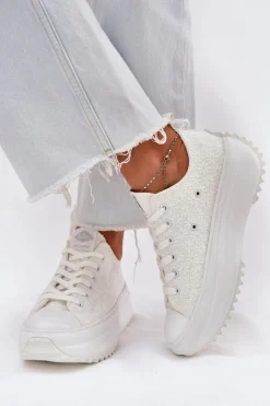 Damskie Lee Cooper Trampki Damskie Z Haftem Na Platformie LCW-25-31-3465L Białe