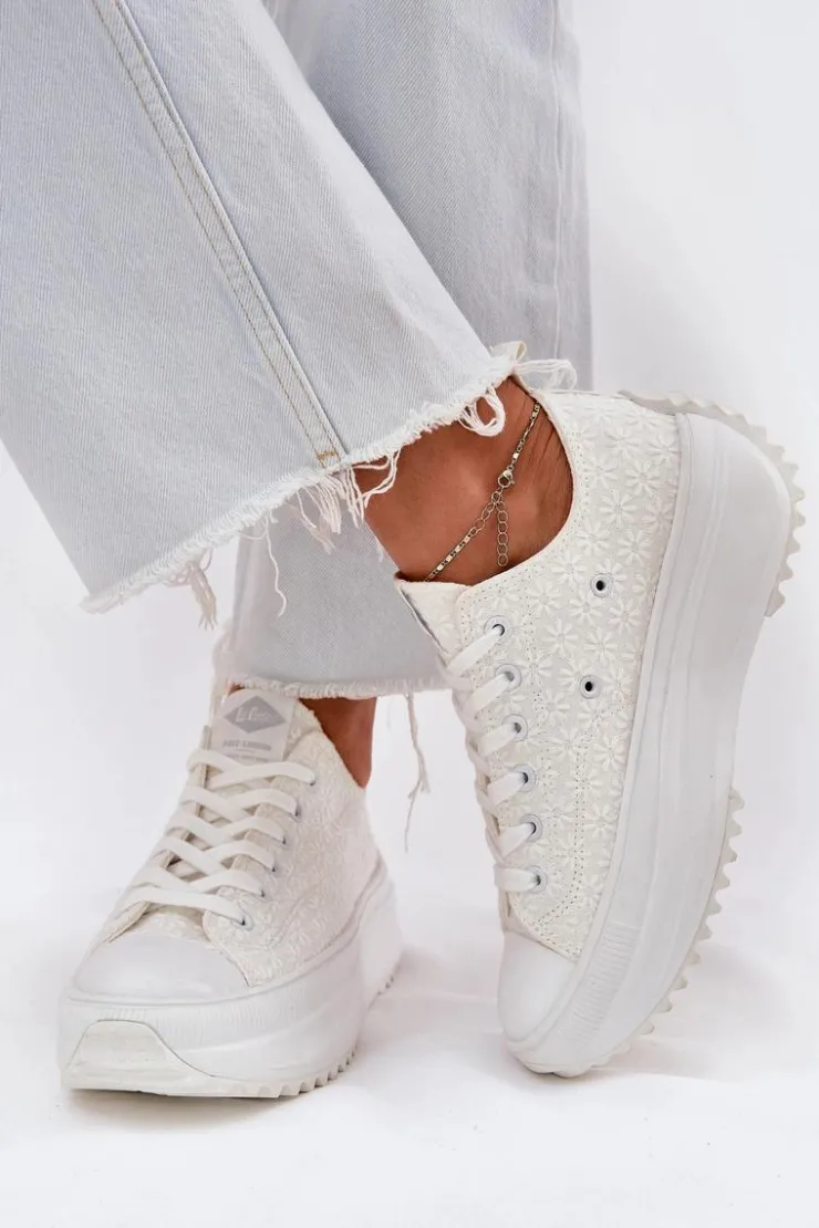 Damskie Lee Cooper Trampki Damskie Z Haftem Na Platformie LCW-25-31-3465L Białe