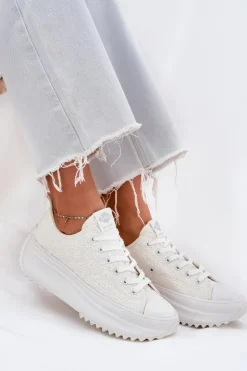 Damskie Lee Cooper Trampki Damskie Z Haftem Na Platformie LCW-25-31-3465L Białe