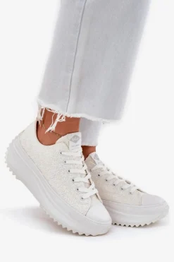 Damskie Lee Cooper Trampki Damskie Z Haftem Na Platformie LCW-25-31-3465L Białe