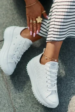 Damskie Lee Cooper Trampki Damskie Z Haftem Na Platformie LCW-25-31-3465L Białe