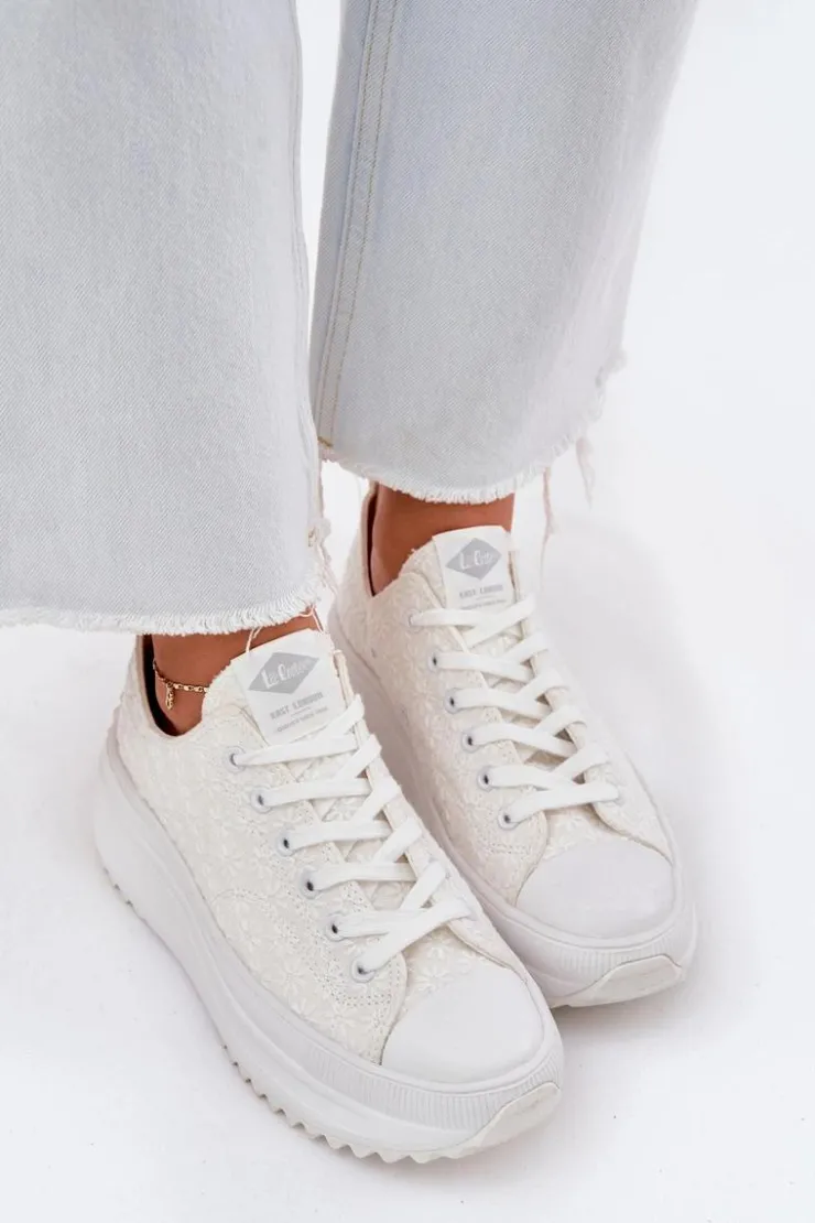 Damskie Lee Cooper Trampki Damskie Z Haftem Na Platformie LCW-25-31-3465L Białe