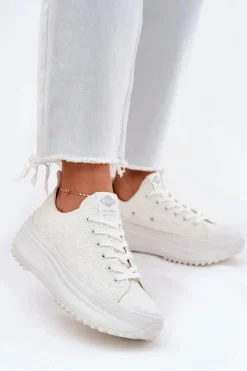 Damskie Lee Cooper Trampki Damskie Z Haftem Na Platformie LCW-25-31-3465L Białe