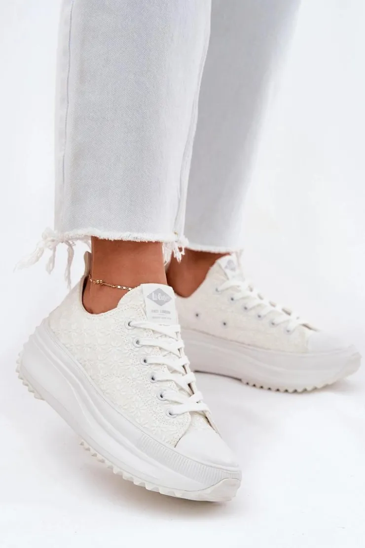 Damskie Lee Cooper Trampki Damskie Z Haftem Na Platformie LCW-25-31-3465L Białe