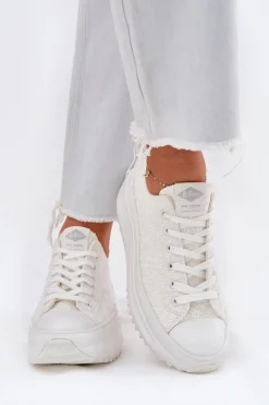 Damskie Lee Cooper Trampki Damskie Z Haftem Na Platformie LCW-25-31-3465L Białe