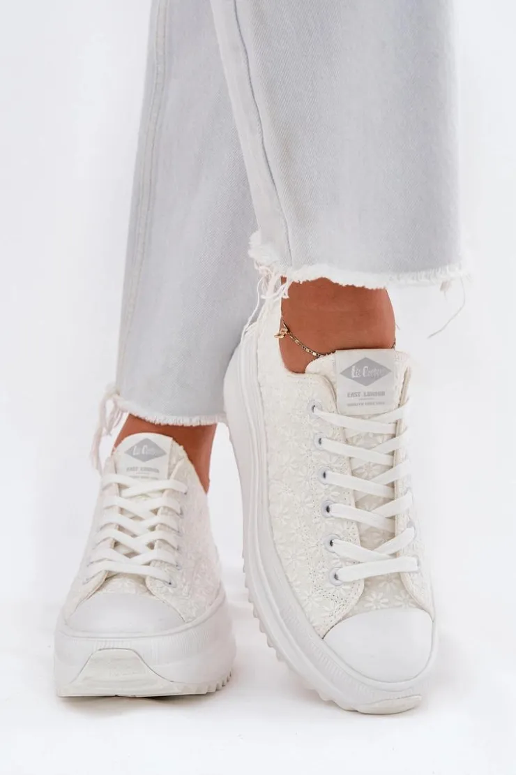 Damskie Lee Cooper Trampki Damskie Z Haftem Na Platformie LCW-25-31-3465L Białe