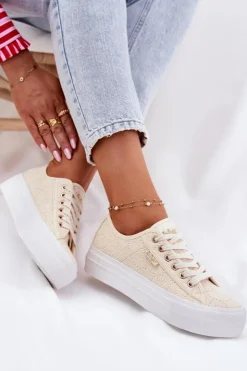 Online Lee Cooper Trampki Damskie Z Koronką LCW-25-31-3440L Beżowe Beżowy