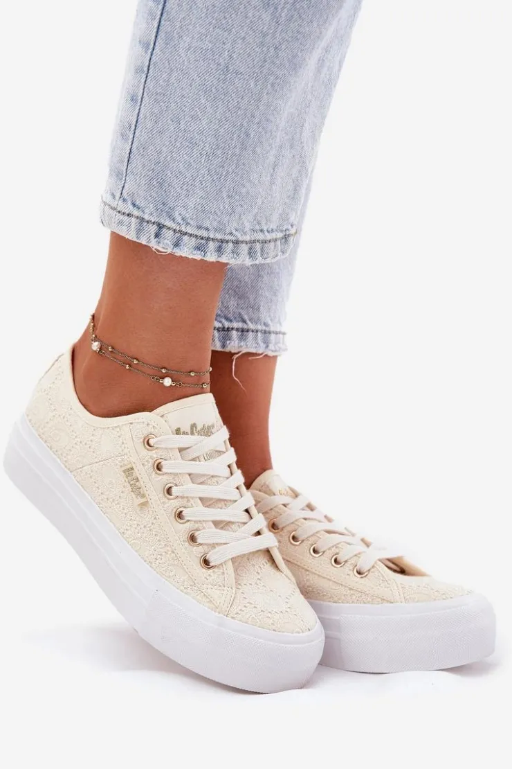 Online Lee Cooper Trampki Damskie Z Koronką LCW-25-31-3440L Beżowe Beżowy