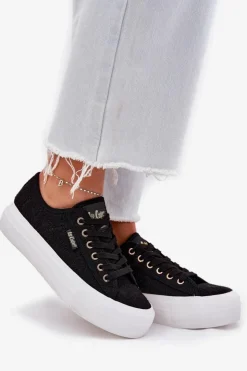Discount Lee Cooper Trampki Damskie Z Koronką LCW-25-31-3439L Czarne Czarny