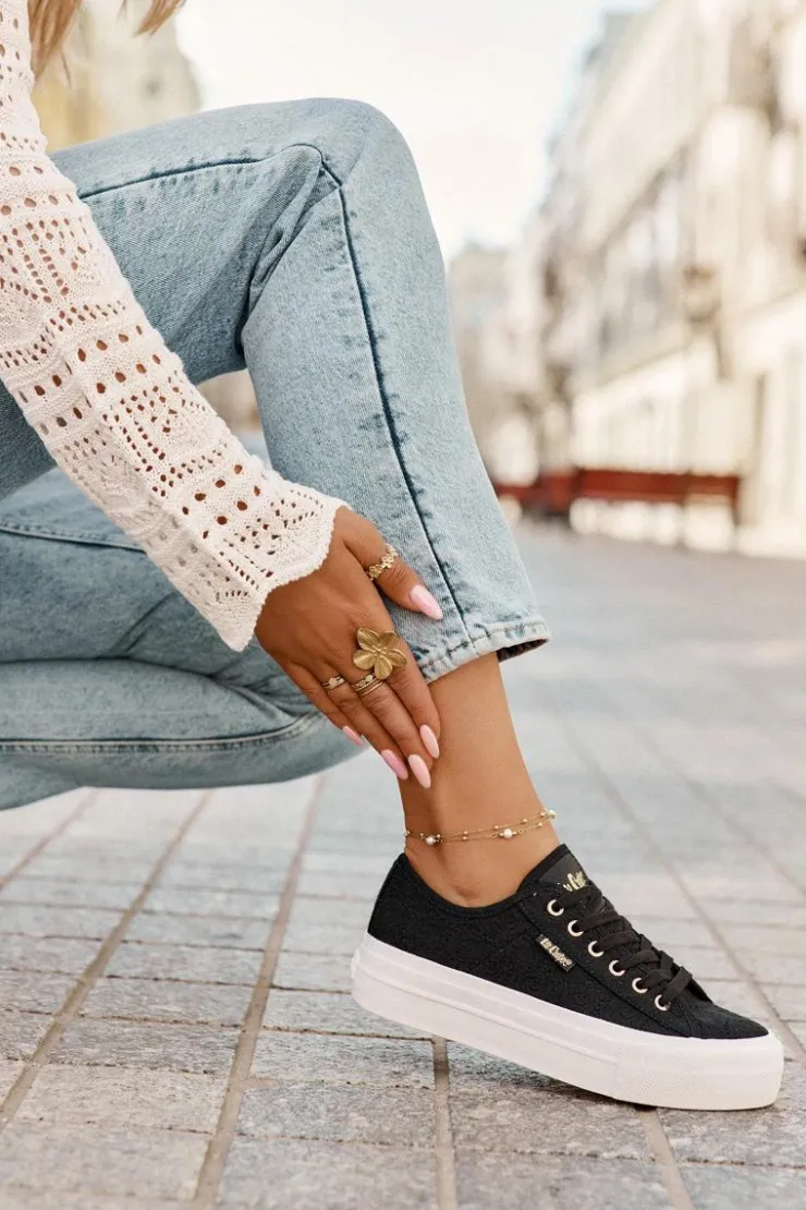 Discount Lee Cooper Trampki Damskie Z Koronką LCW-25-31-3439L Czarne Czarny