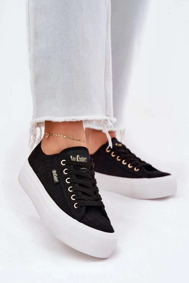 Discount Lee Cooper Trampki Damskie Z Koronką LCW-25-31-3439L Czarne Czarny