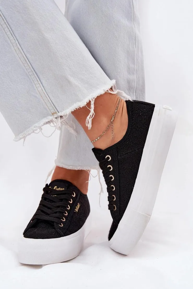 Discount Lee Cooper Trampki Damskie Z Koronką LCW-25-31-3439L Czarne Czarny
